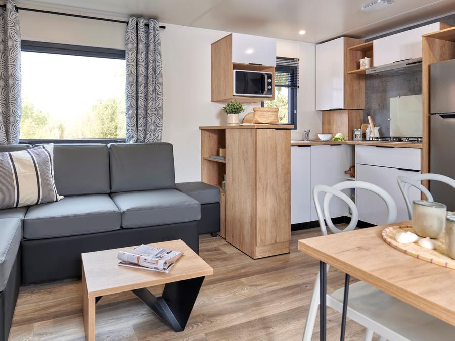 Mobilhome 6 personnes - Ecrin Vert Premium 36,8m²(3ch-6pers)+2SDB+ terrasse semi-couverte 20m² + LV + C 1