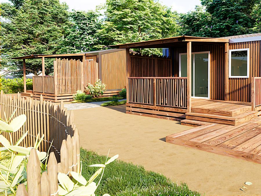 Mobilhome 2 personnes - Cottage Premium 18m² (1 chambre) + terrasse couverte + LV + TV + Draps + serviettes 0