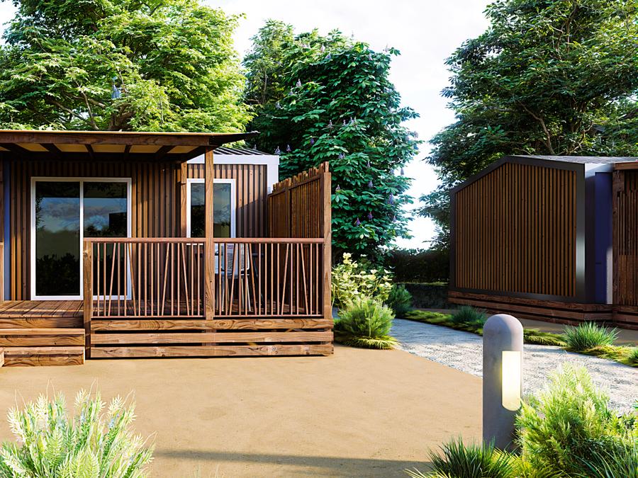 Mobilhome 2 personnes - Cottage Premium 18m² (1 chambre) + terrasse couverte + LV + TV + Draps + serviettes 1