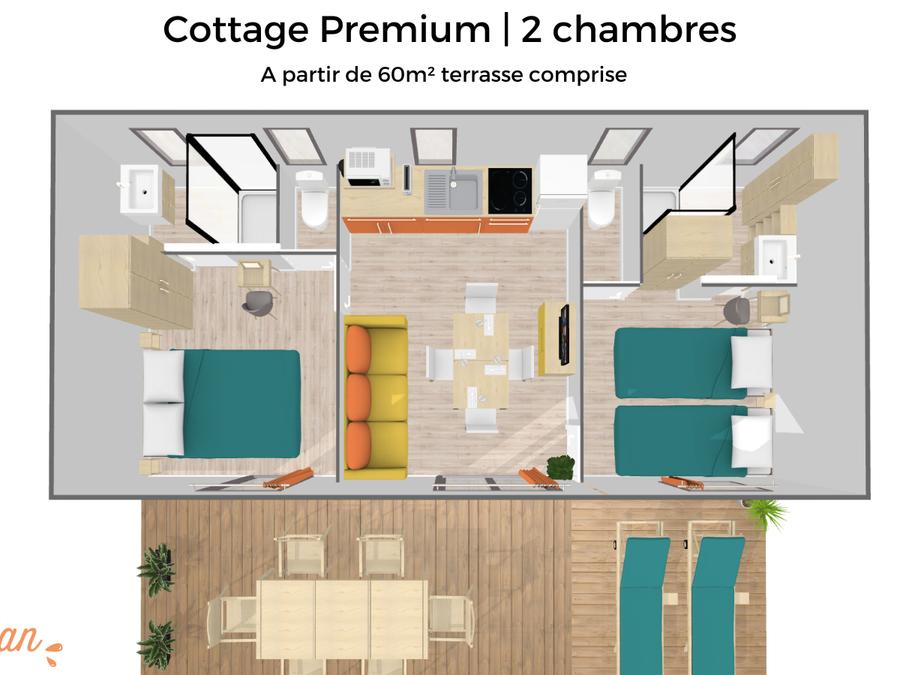 Mobilhome 4 personnes - Cottage Premium 2 chambres 2 salles de bain 6