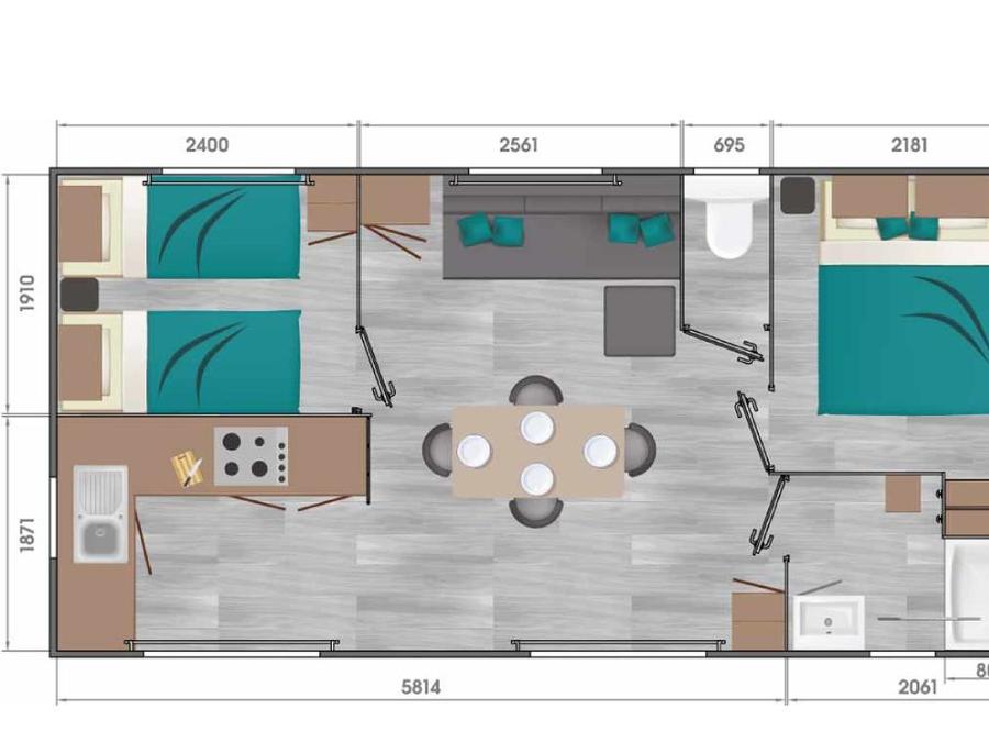 Mobilhome 6 personnes - C- Mobil-home Caraïbes 2 chambres 9