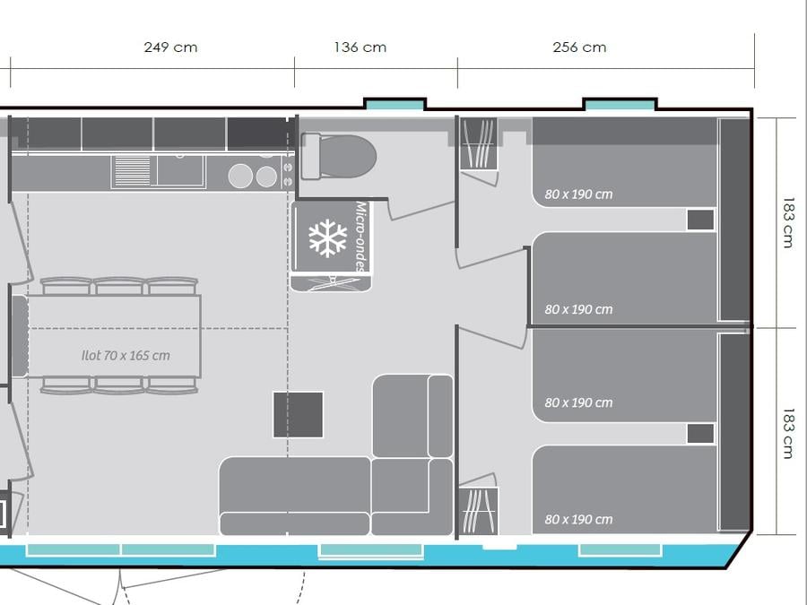 Mobilhome 8 personnes - Mobil-home 32m² (3 chambres) + grande terrasse semi-couverte de 18m² 3