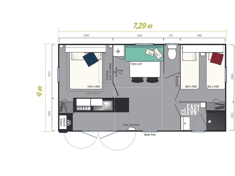 Mobilhome 4 personnes - Confort 26 m² - 2 chambres 3