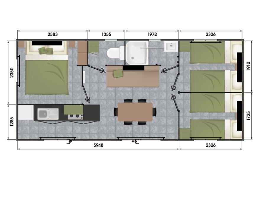 Mobilhome 6 personnes - Confort 35m² - 3 chambres 6