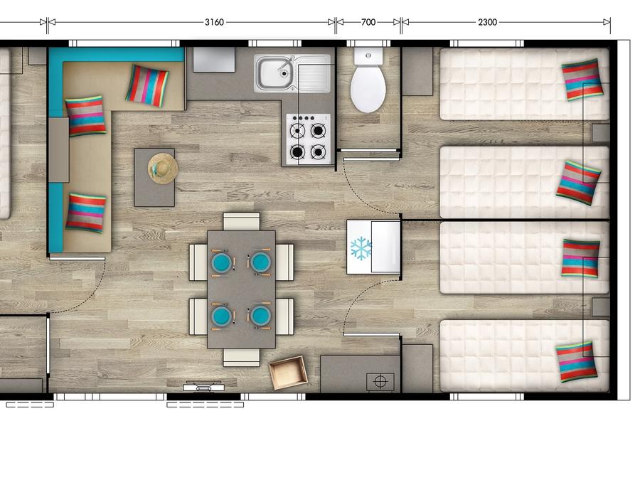 Mobilhome 6 personnes - Confort 35m² - 3 chambres + terrasse semi-couverte + TV 7