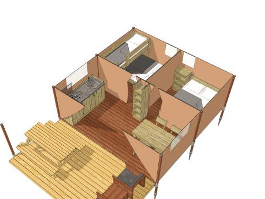 Tente en toile et en bois 4 personnes - Tente Lodge 2ch. 20m2 (2025) 2