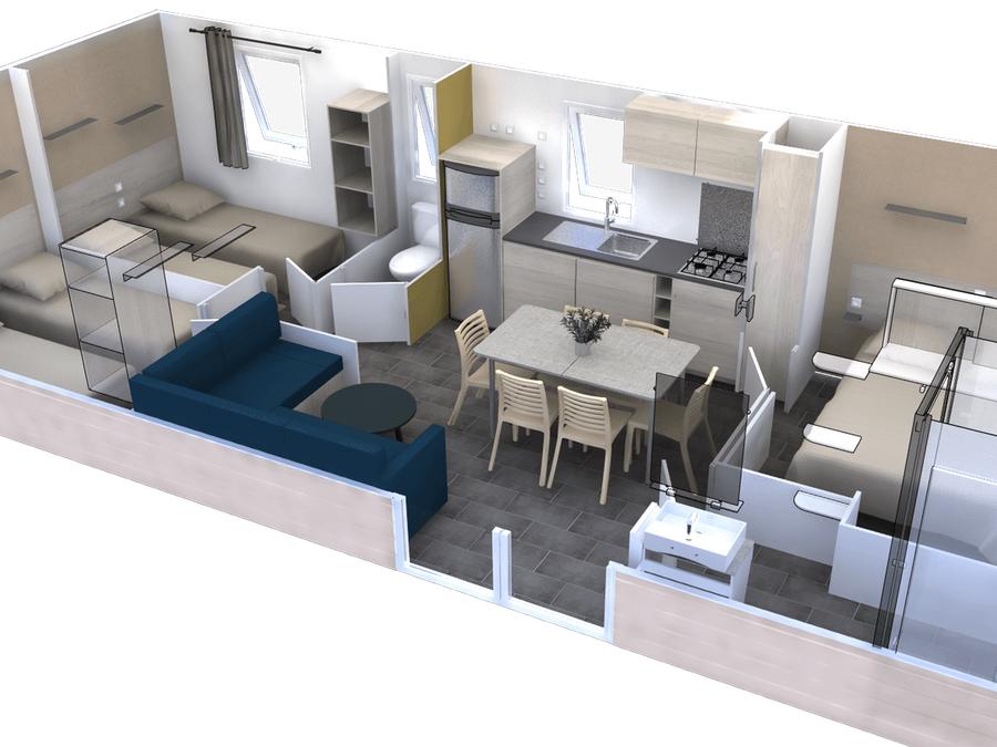 Mobilhome 6 personnes - Mobil-home Premium 35m² - 3 chambres - Vue château - terrasse couverte - Climatiseur 7
