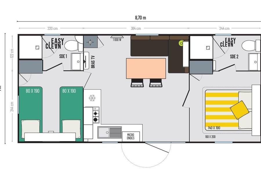 Mobilhome 4 personnes - Supérieur - 2 chambres + 2 sdb - arrivées du mercredi 5