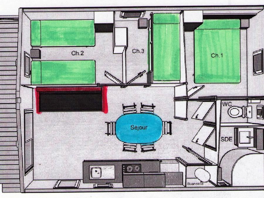 Chalet 6 personnes - Chalet 35m² (3 chambres) avec terrasse couverte 6 pers 5