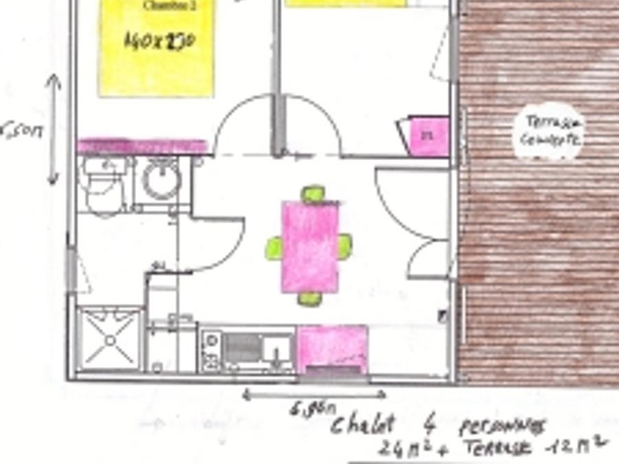 Chalet 4 personnes - Chalet 24m² (2 chambres) avec terrasse couverte 4 pers 3