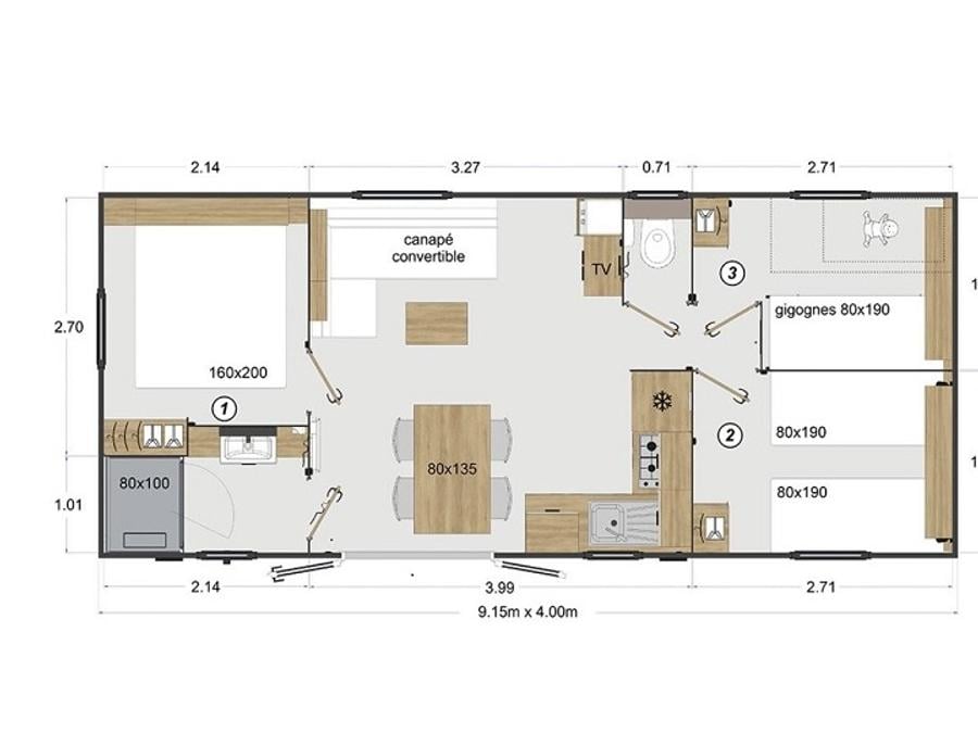 Mobilhome 6 personnes - Premium - 3 chambres 4