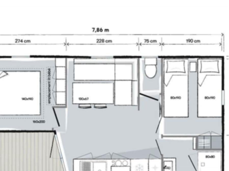 Mobilhome 4 personnes - Classique - 25m² - 2 chambres - terrasse semi-couverte coté 5
