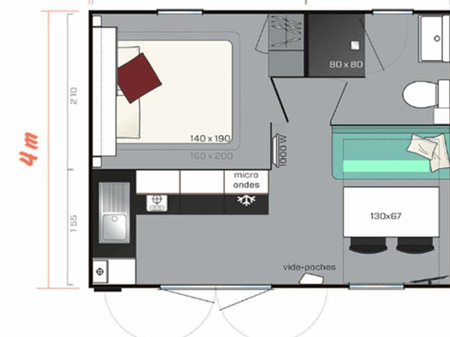 Mobilhome 2 personnes - - 20m² - 1 chambre - terrasse couverte 9m² 2