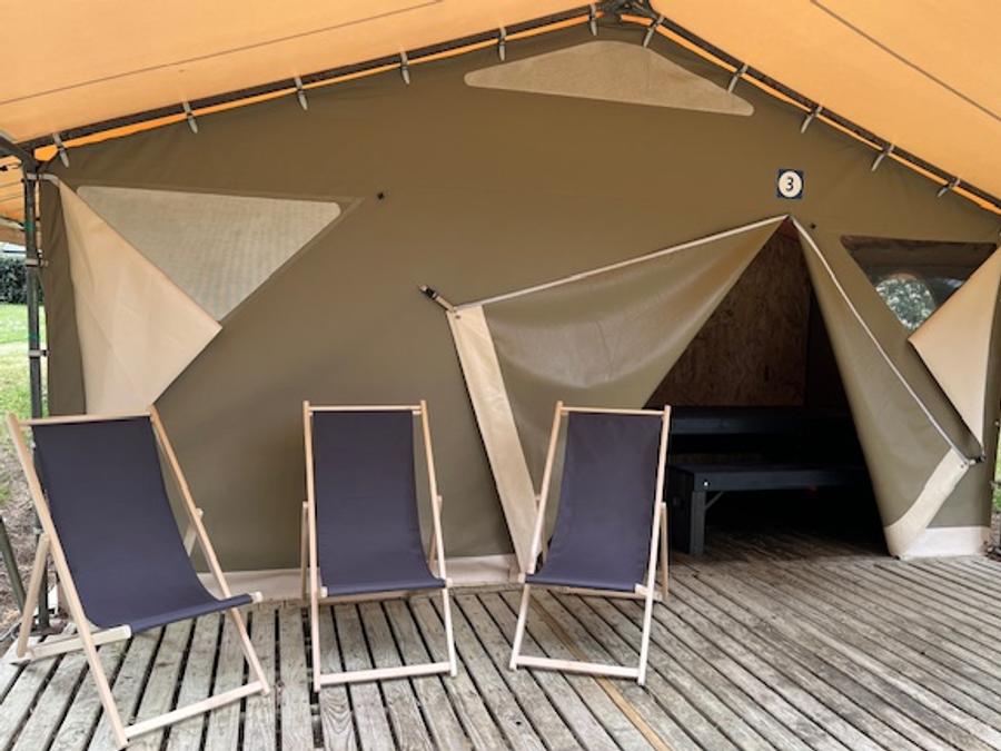Tente 6 personnes - Tente toilée - 20m² - 3 chambres - avec électricité + terrasse couverte 4