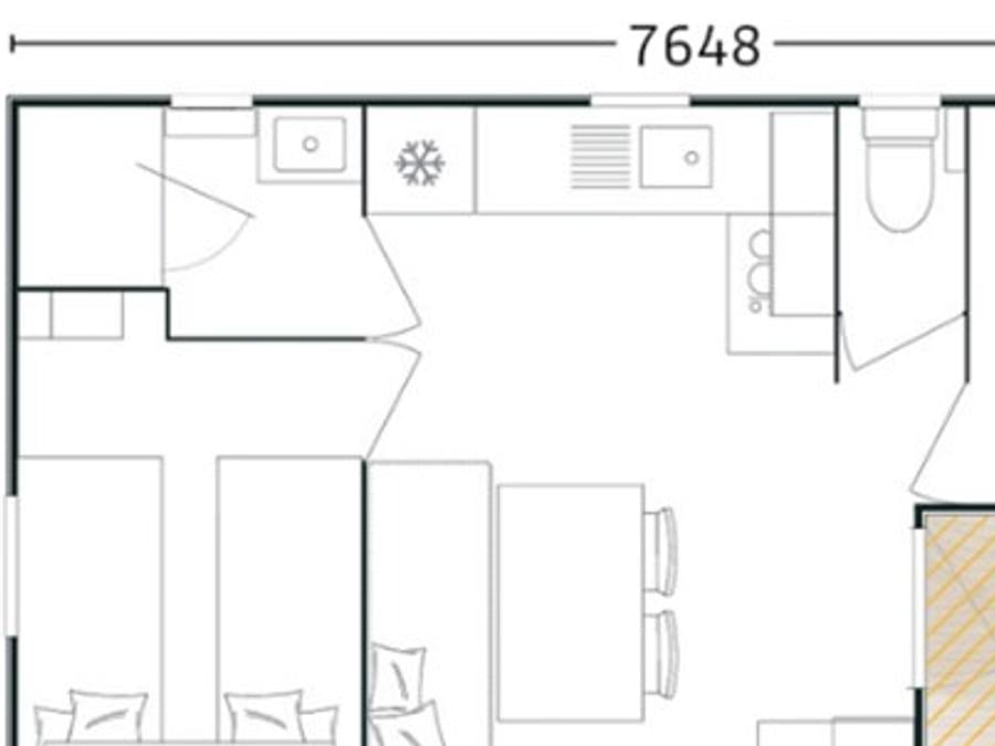 Mobilhome 4 personnes - Mobil home Confort - 25m² - 2 chambres - terrasse couverte côté 1