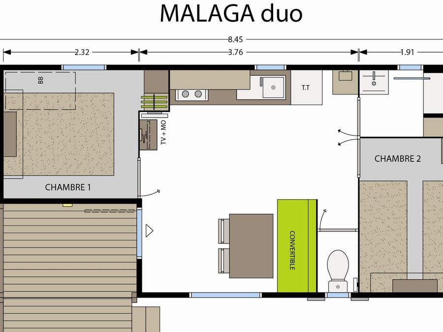 Mobilhome 4 personnes - Standard 27m² (2 chambres) + terrasse intégrée 5