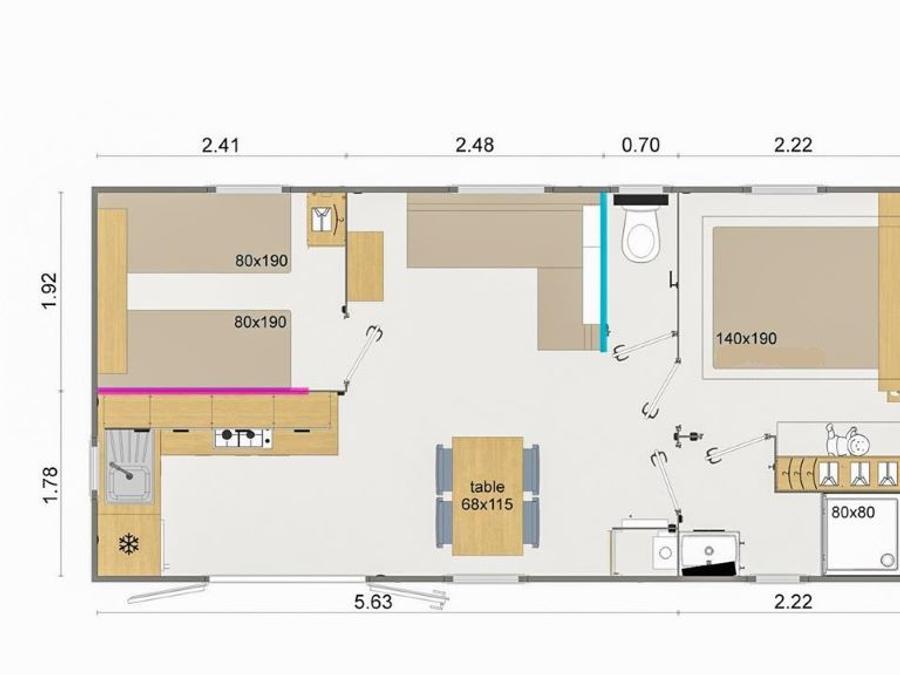 Mobilhome 4 personnes - Confort 30m² (2 chambres) - terrasse semi couverte 11