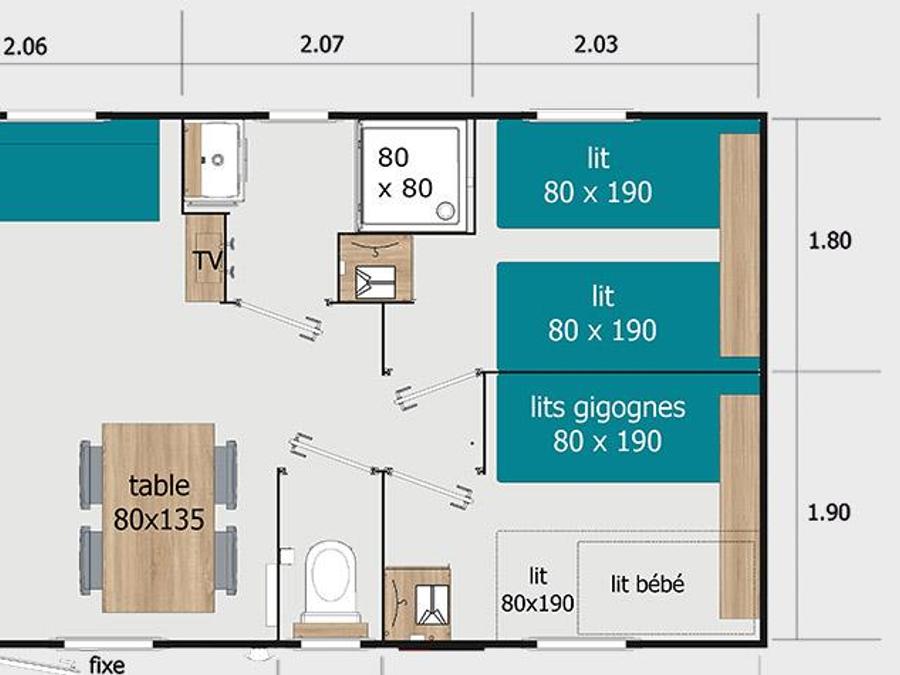 Mobilhome 6 personnes - Confort 34m² (3 chambres) - Terrasse couverte 4