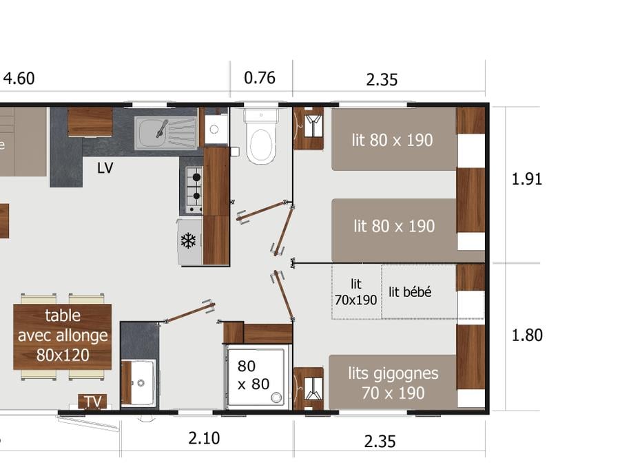 Mobilhome 6 personnes - Premium 39m² (3 chambres) - 2 salles de bain - terrasse couverte 5