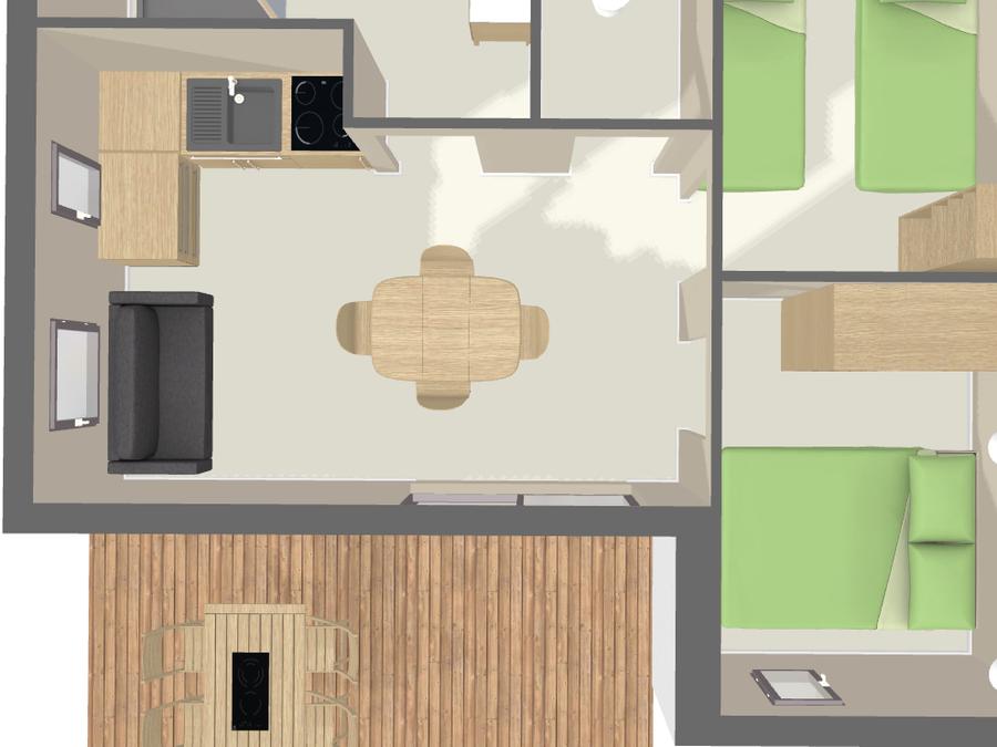 Chalet 4 personnes - PREMIUM 36m² (2 chambres) dont une terrasse couverte 6m² 7