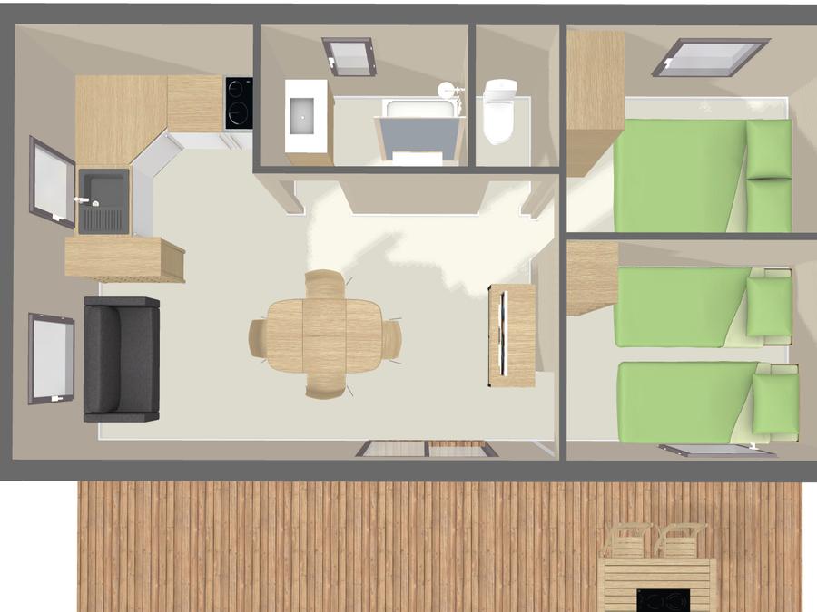 Chalet 5 personnes - CONFORT 36 m² (2 chambres) dont terrasse couverte 12m² 13