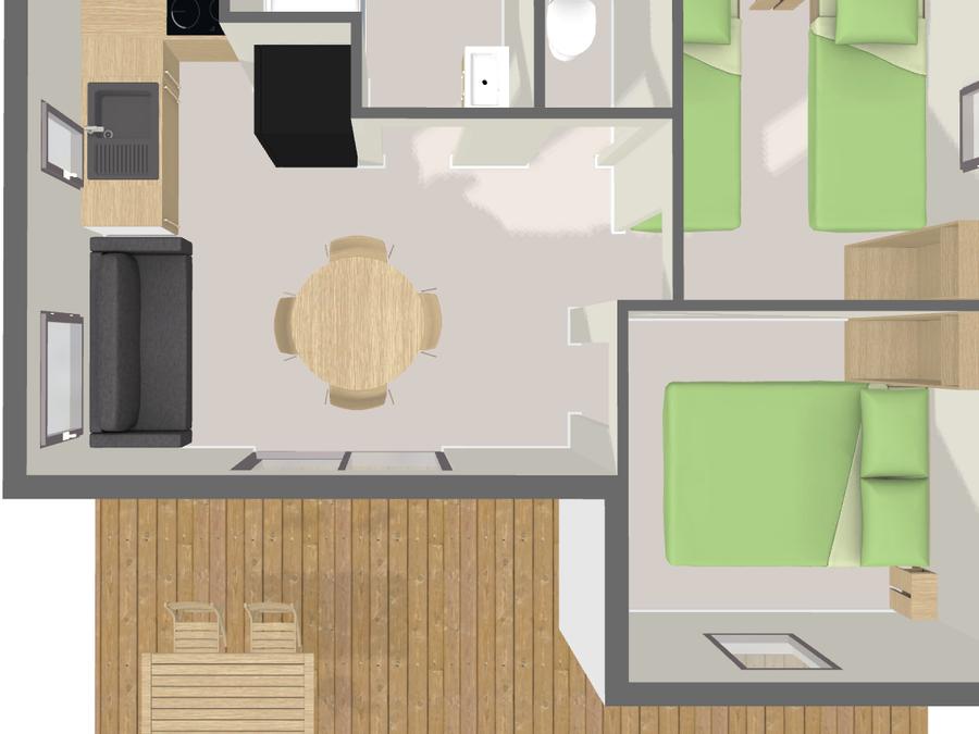 Chalet 4 personnes - PREMIUM 39m² (2 chambres) dont terrasse couverte + TV 5