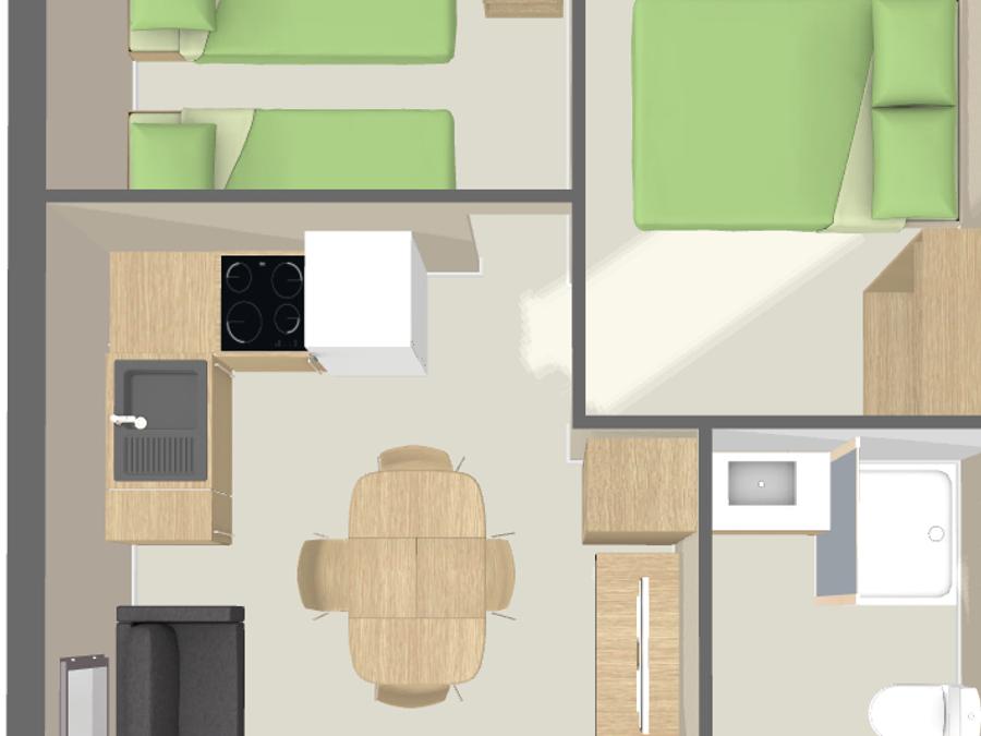 Chalet 4 personnes - CONFORT 50m² PMR (2 chambres) dont terrasse couverte + TV 7