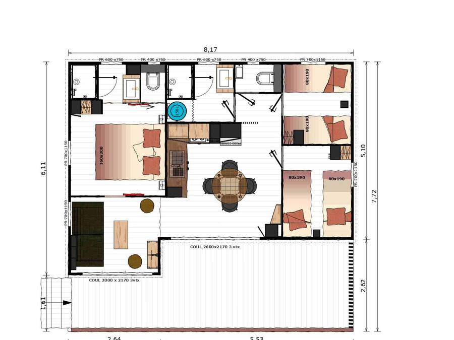Chalet 7 personnes - Prestige 60 m² (3 chambres) dont terrasse couverte + Clim + TV + LV + Plancha 9