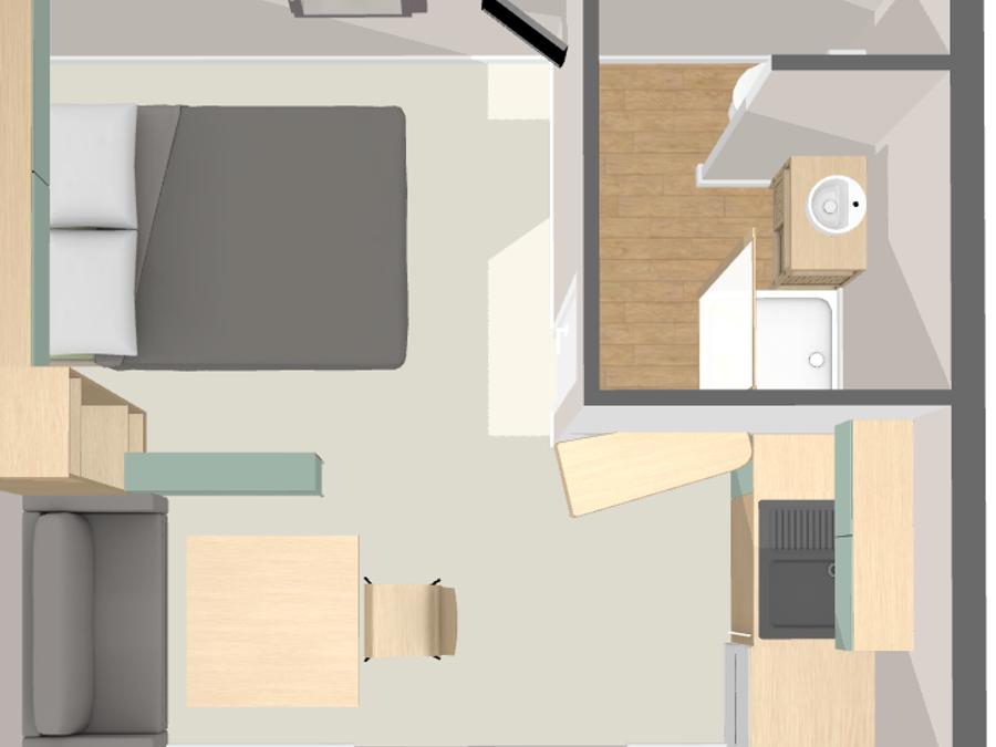 Chalet 2 personnes - PREMIUM 24m² (1 chambre dans la pièce de vie) dont terrasse couverte + TV 4