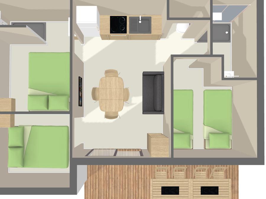 Chalet 6 personnes - PREMIUM 48 m² (3 chambres) dont terrasse semi-couverte + TV+ LV + Clim + Plancha 6
