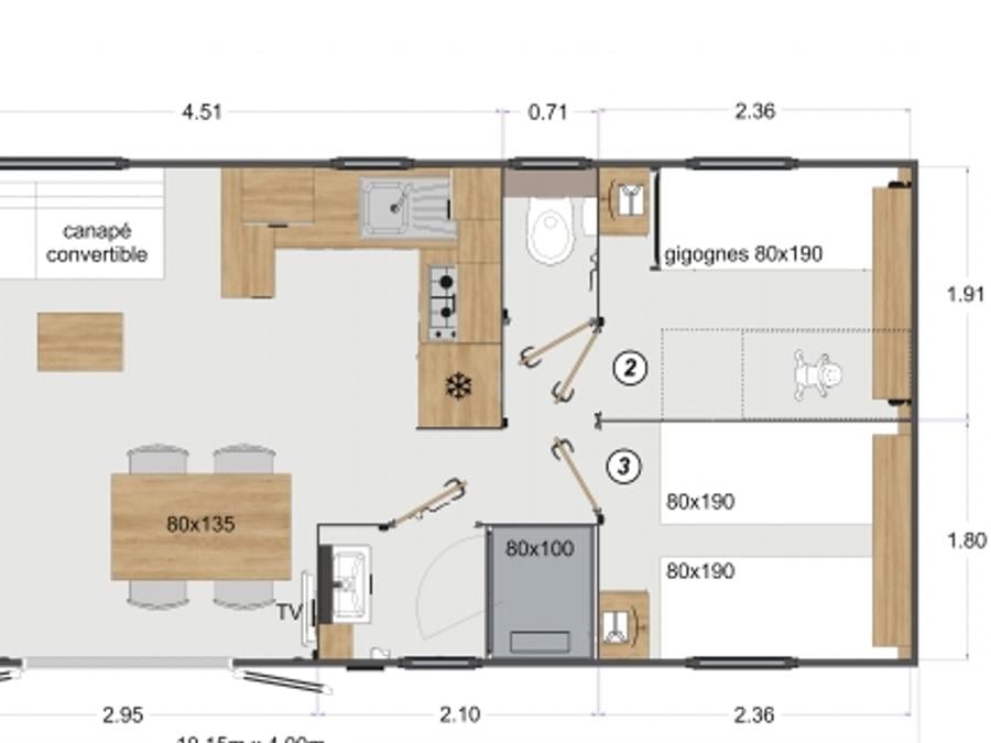 Mobilhome 6 personnes - Mobil-home Premium 3 chambres 37m² - 2 salles de bain + TV 6 pers 4