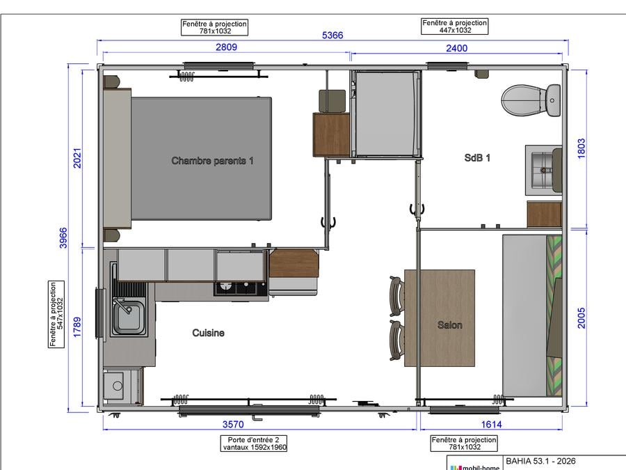 Mobilhome 2 personnes - PRIVILEGE - RUBINETTE - 1 chambre - SAMEDI 2