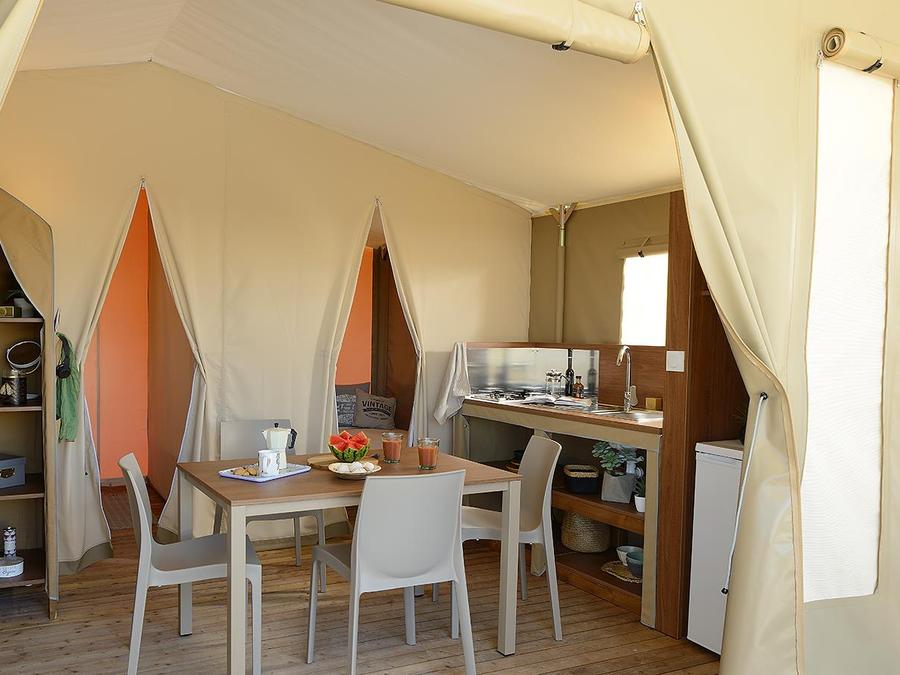 Tente en toile et en bois 5 personnes - Wood Lodge Confort 25 m2 (2 chambres ) + terrasse couverte 2