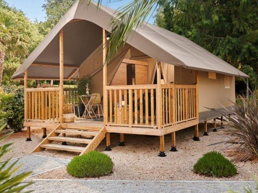 Tente en toile et en bois 5 personnes - Wood Lodge Standard 25 m2 (2 chambres-5 pers ) + terrasse couverte (Avec sanitaires) 0