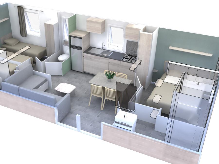 Mobilhome 6 personnes - Homeflower Premium 35m² (3 chambres) + terrasse couverte 4