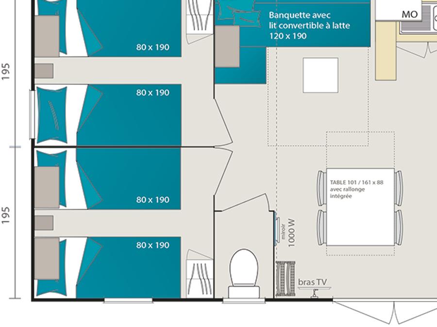 Mobilhome 6 personnes - PRIVILEGE 3 chambres 4