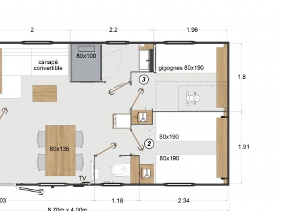 Mobilhome 6 personnes - GRAND LARGE 3 chambres 6