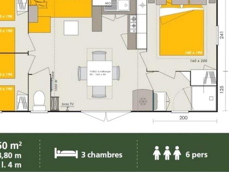 Mobilhome 6 personnes - Homeflower Premium 3 chambres 30.5m² + Terrasse semi-couverte + TV + LV 9