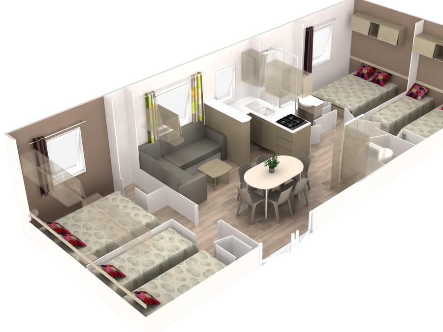 Mobilhome 8 personnes - Mobil home Premium 4 chambres 40m² + Terrasse semi-couverte + TV + LV 5