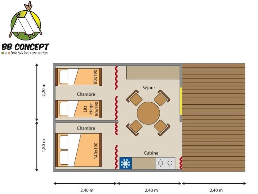 Tente en toile et en bois 4 personnes - Lodge Breizh Koban CONFORT 19m² (sans sanitaires) (2ch-4pers) + Terrasse semi-couverte 10m² 5