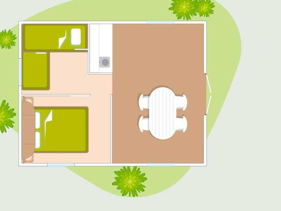 Bungalow toilé 5 personnes - MINI 21-2 (Tithome) >10ans - SANS SANITAIRE - maxi 4 adultes (lits superposés) - 2 chambres, environ 21m² 7