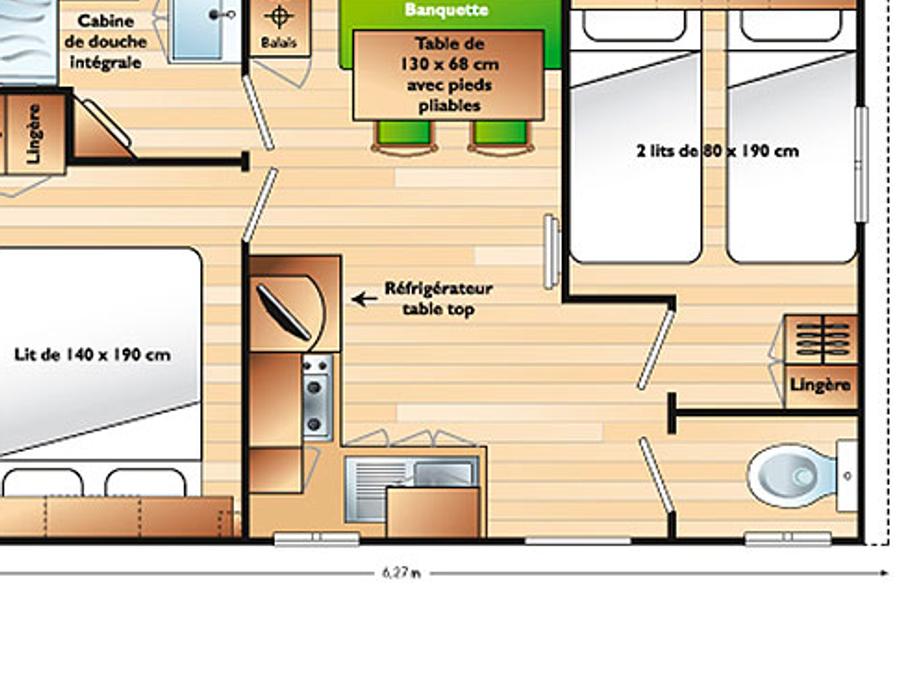 Mobilhome 4 personnes - CLASSIC 22-2 >10ans - maxi 4 adultes - TV, 2 chambres, environ 22m² 5