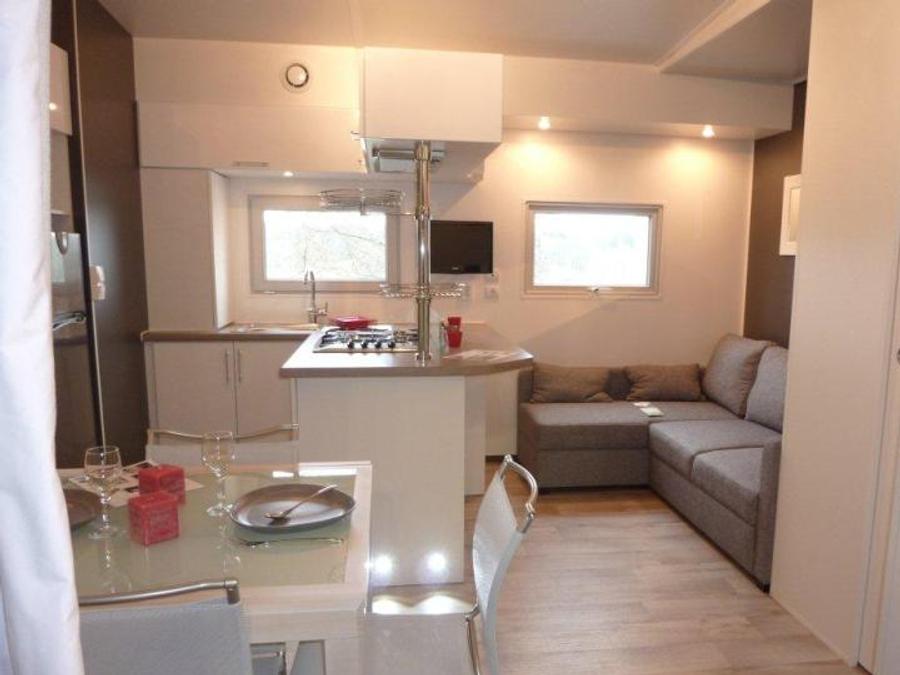 Mobilhome 5 personnes - CONFORT 35-2-2 (Mobil-home Taos) - TV, 2 ch + 2 sdb (lits superposés), env 35m² - MAX 4 ADULTES / 4