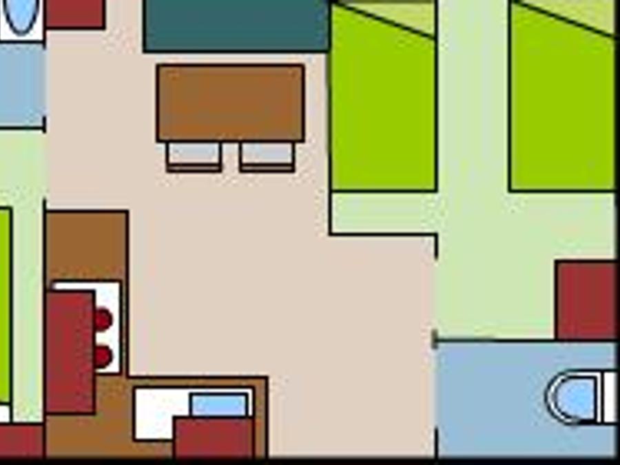 Mobilhome 4 personnes - Mobil-home Confort VENUS 22m² - 2 chambres + terrasse semi couverte 9m² 4