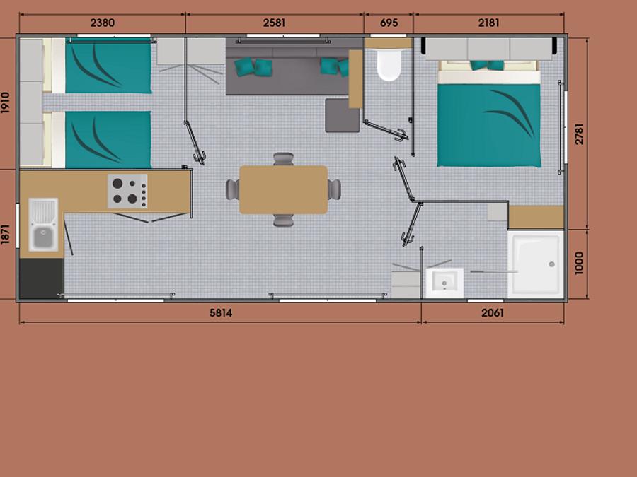 Mobilhome 4 personnes - Grand Large 30m² (2 chambres) + terrasse 3