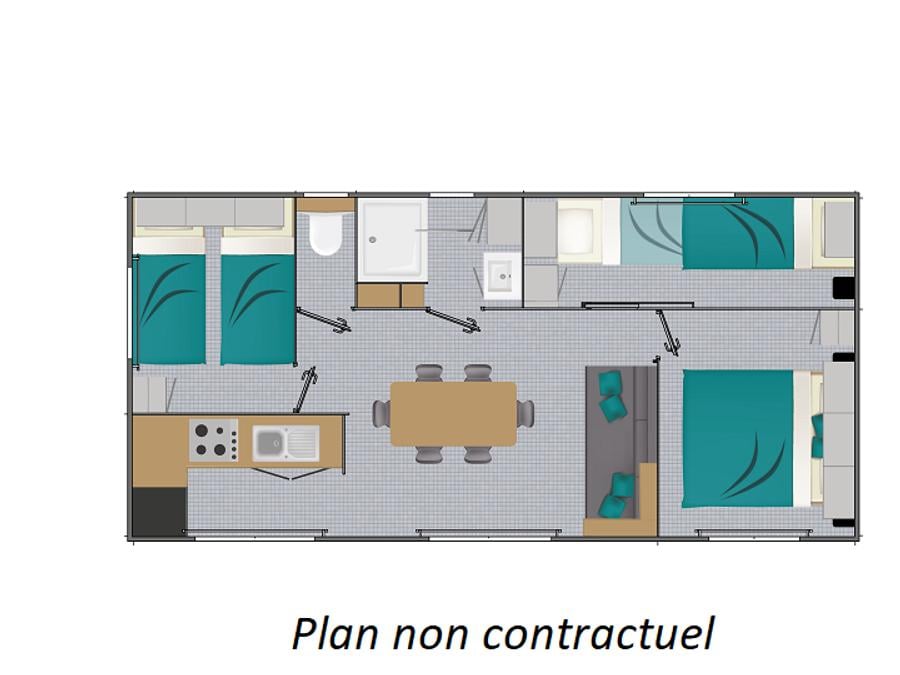 Mobilhome 6 personnes - Grand Large 34m² (3 chambres) + terrasse 3