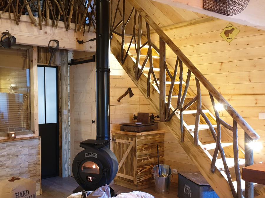 Tente en toile et en bois 2 personnes - Cabane du Castor (Sauna,douche,baignoire,poêle à bois) 4