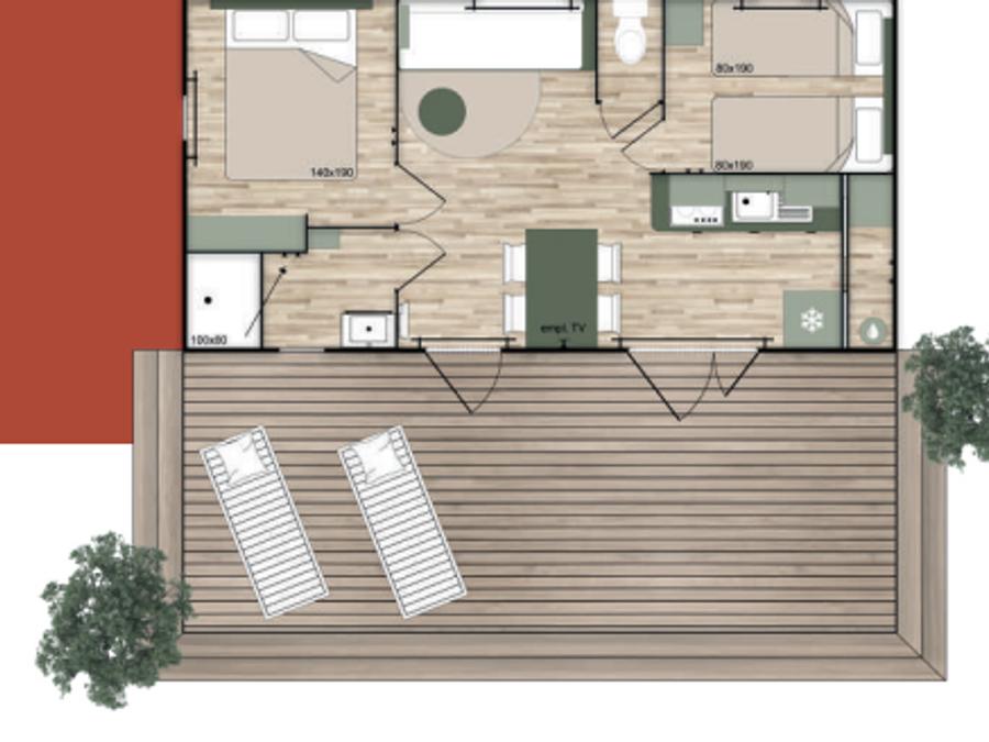Mobilhome 4 personnes - L'Iris d'Eau - Parcelle 6 - 2 Chambres 2