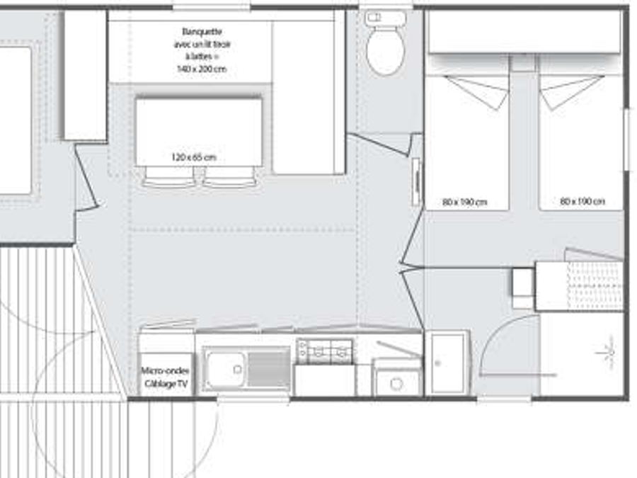 Mobilhome 4 personnes - 30m² Confort (2 chambres) avec Terrasse semi couverte 15m² 8