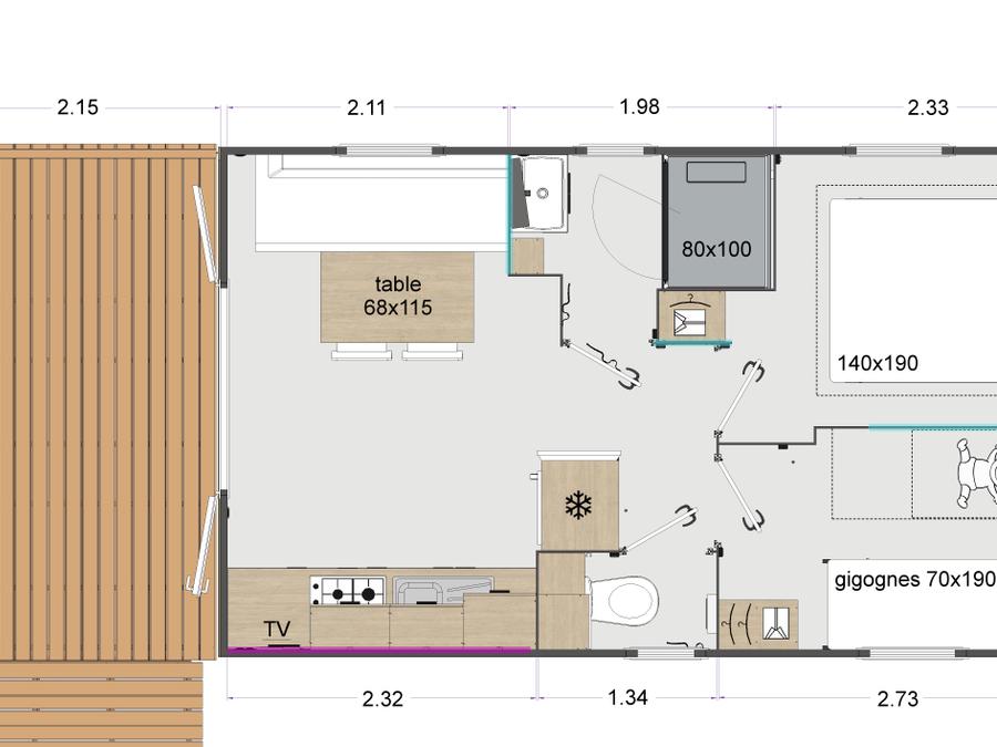 Mobilhome 4 personnes - Catamaran 25m² Terrasse semi-couverte 1